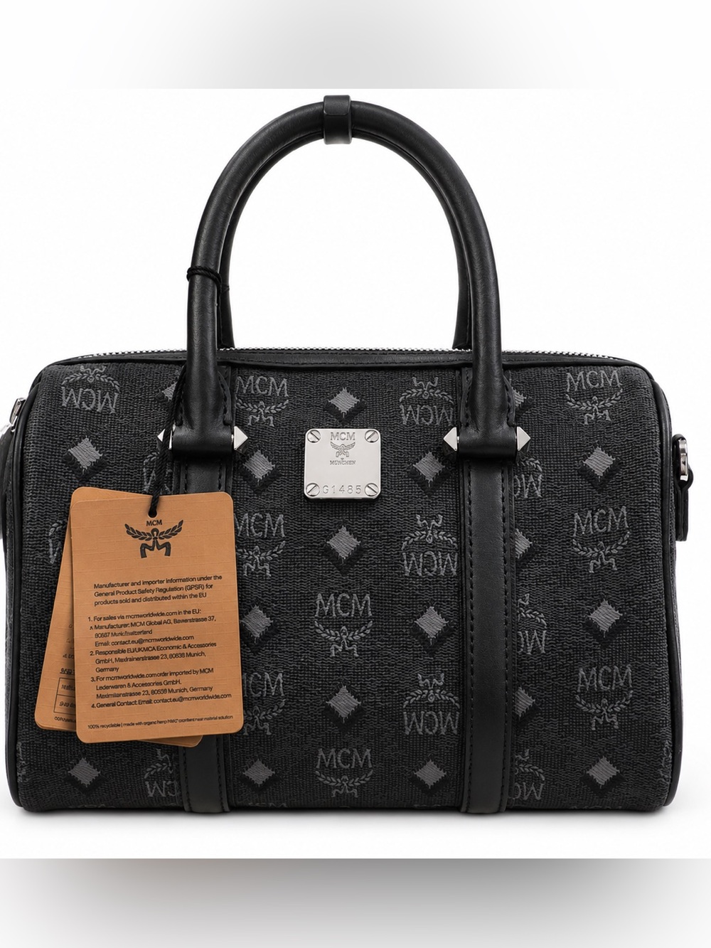 NWT MCM Black Denim Visetos Monogram Boston Bag